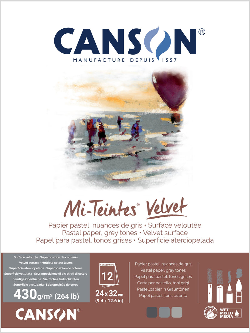 Canson Mi-Teintes Velvet 430gsm Pastel Paper Pads Grey Tones