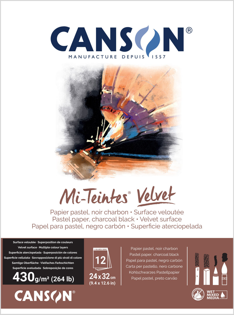 Canson Mi-Teintes Velvet 430gsm Pastel Paper Pads Charcoal Black