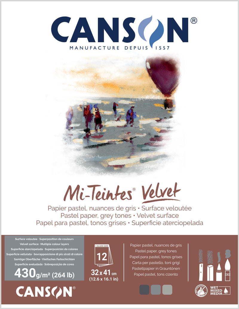 Canson Mi-Teintes Velvet 430gsm Pastel Paper Pads Grey Tones