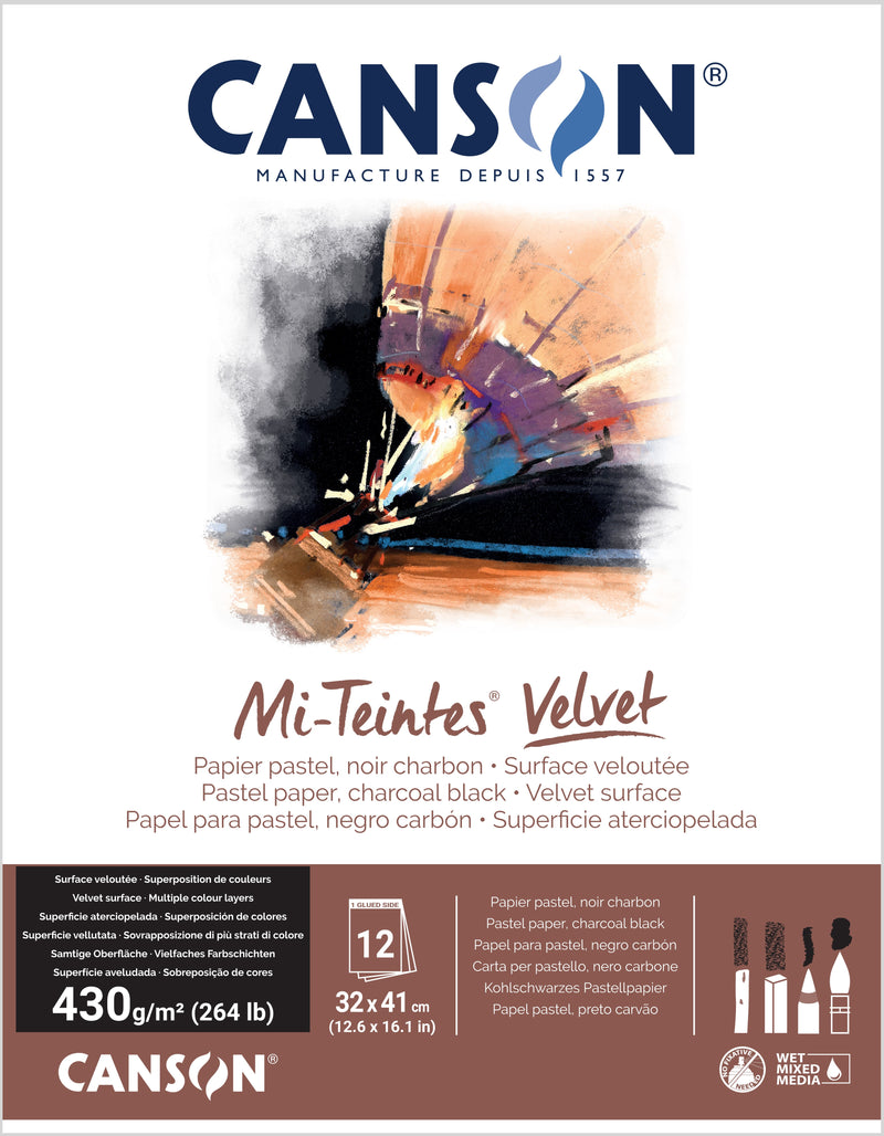 Canson Mi-Teintes Velvet 430gsm Pastel Paper Pads Charcoal Black