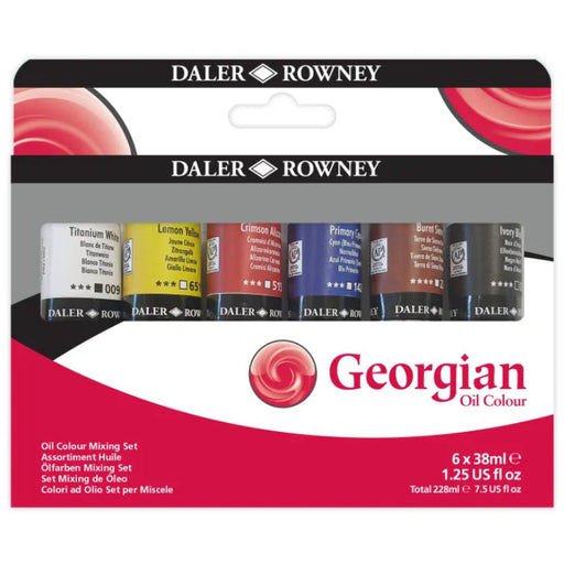 Packaging of Daler Rowney Georgian Oil Colour set on a white background