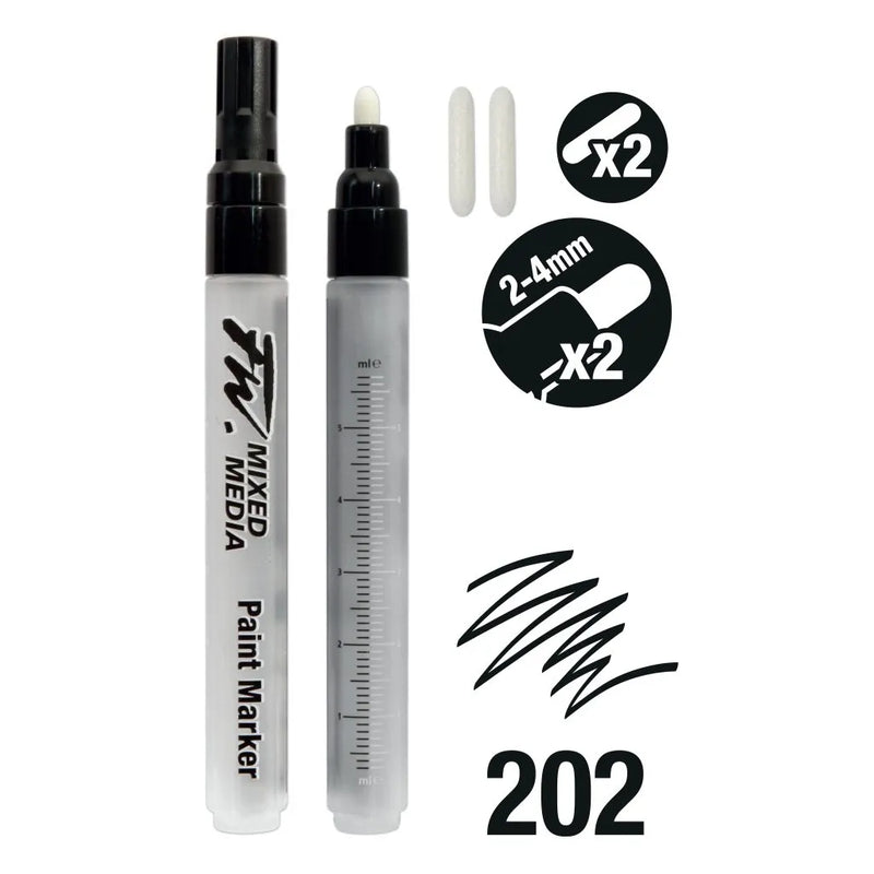 FILA NEW FILA NEW 202 FW Marker Set 2x 2-4mm Rd+Nibs Daler Rowney FW Refillable Paint Markers Set
